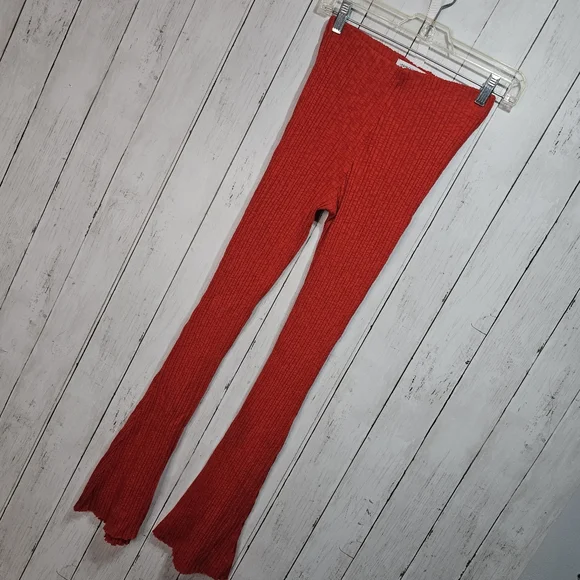 Urban Outfitters UO Rosie Ribbed Red Flare Leg Cotton Blend Pants Size Small. - Picture 4 of 11